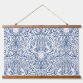 Krab en zee wiet in wit en marineblauw hangend wandkleed (Voorkant)