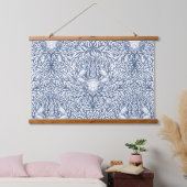 Krab en zee wiet in wit en marineblauw hangend wandkleed (Slaapkamer)