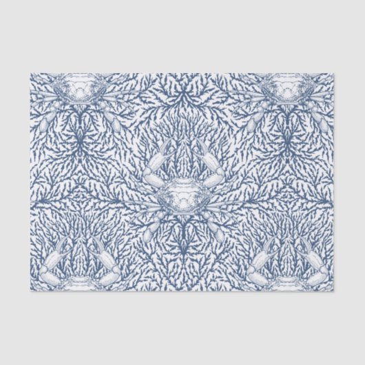 Krab en zee wiet in wit en marineblauw tissuepapier (Voorkant)