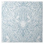 Krab en zee wiet, kustzomer in wit en lig tegeltje (Voorkant)