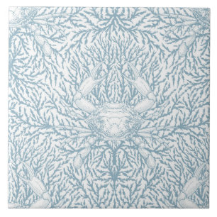 Krab en zee wiet, kustzomer in wit en lig tegeltje