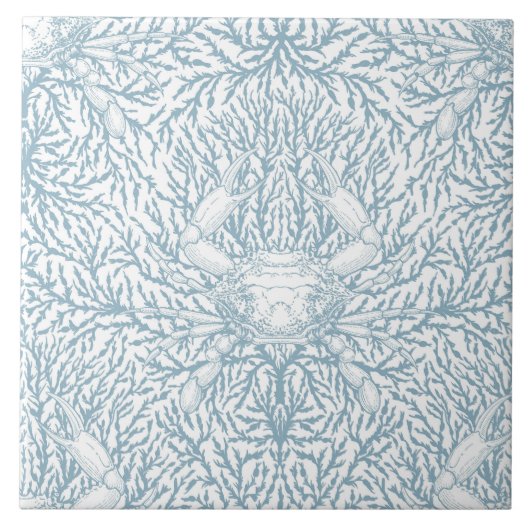 Krab en zee wiet, kustzomer in wit en lig tegeltje (Voorkant)