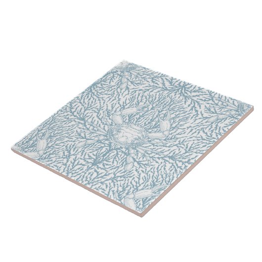 Krab en zee wiet, kustzomer in wit en lig tegeltje (Zijkant)