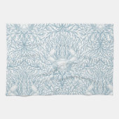 Krab en zee wiet, kustzomer in wit en lig theedoek (Horizontaal)