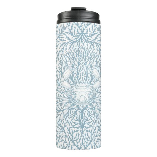 Krab en zee wiet, kustzomer in wit en lig thermosbeker (Voorkant)