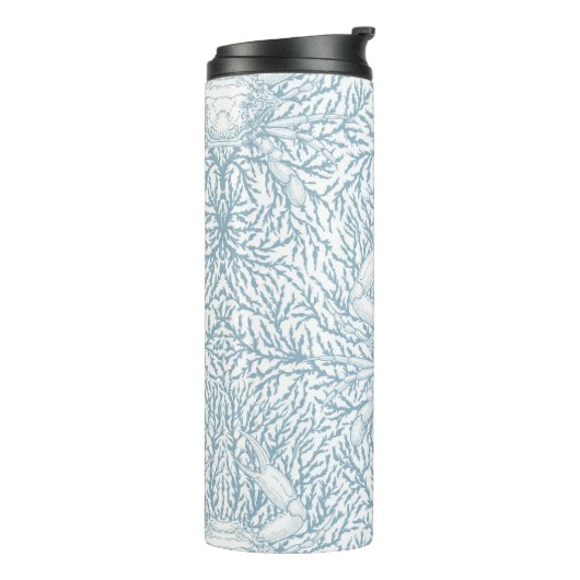 Krab en zee wiet, kustzomer in wit en lig thermosbeker (Gedraaid links)