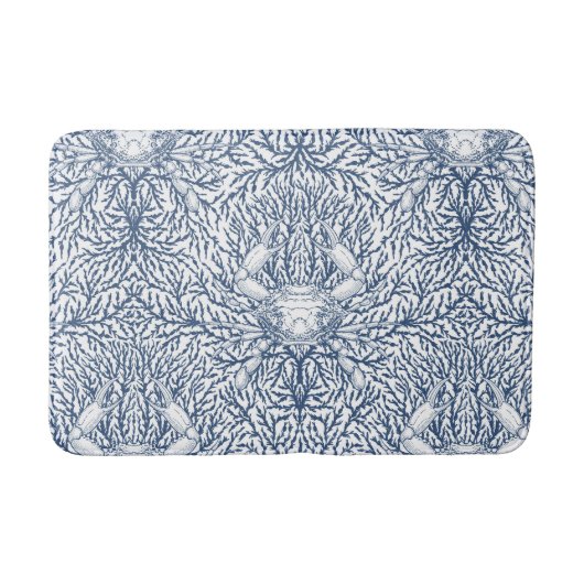 Krab en zee wiet, kustzomer in wit en nav badmat (Voorkant)