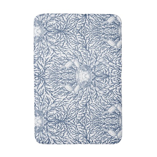 Krab en zee wiet, kustzomer in wit en nav badmat (Voorkant Verticaal)