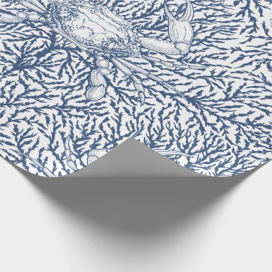 Krab en zee wiet, kustzomer in wit en nav cadeaupapier (Hoek)