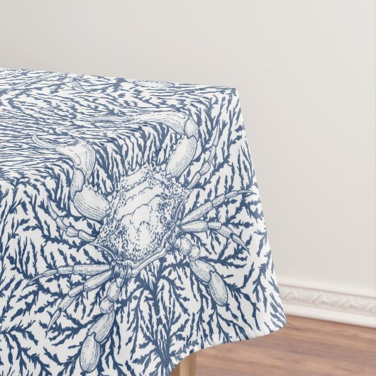 Krab en zee wiet, kustzomer in wit en nav tafelkleed (Voorbeeld)