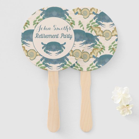 Krab Feest-Waterverf Blauwe Krabben, Pensioen Handwaaier (Voorkant en achterkant)