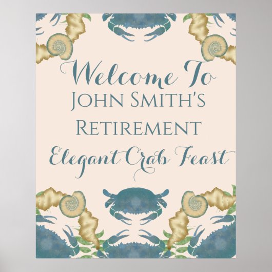 Krab Feest-Waterverf Blauwe Krabben, Pensioen Poster (Voorkant)