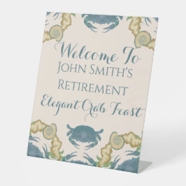 Krab Feest-Waterverf Blauwe Krabben, Pensioen Reclamebord Met Voetstuk