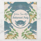 Krab Feest-Waterverf Blauwe Krabben, Pensioen Wijn Etiket (Enkel label)