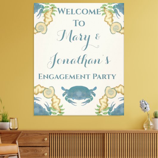 Krab Feest-Waterverf Blauwe Krabben, Verloving Canvas Afdruk (Insitu (Woonkamer))