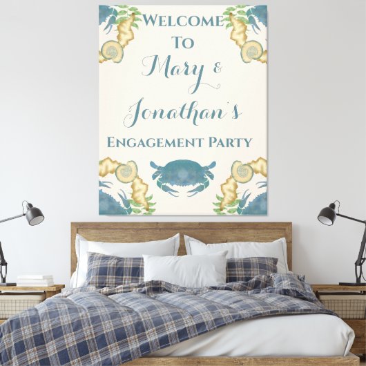 Krab Feest-Waterverf Blauwe Krabben, Verloving Canvas Afdruk (Insitu (Slaapkamer))