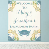 Krab Feest-Waterverf Blauwe Krabben, Verloving Canvas Afdruk (Insitu (Houten vloer))