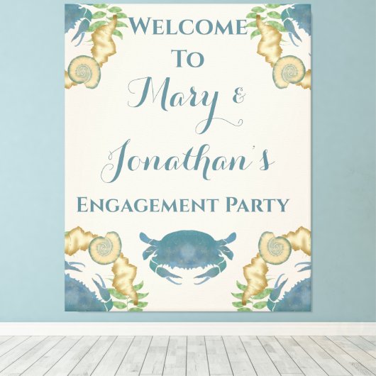 Krab Feest-Waterverf Blauwe Krabben, Verloving Canvas Afdruk (Insitu (Houten vloer))