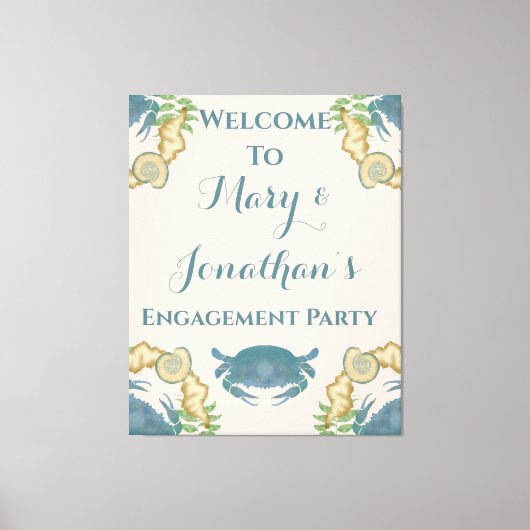 Krab Feest-Waterverf Blauwe Krabben, Verloving Canvas Afdruk (Voorkant)