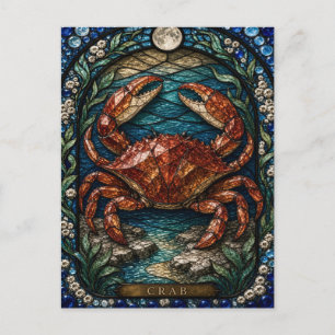 Krab, getijde steen glas in lood briefkaart