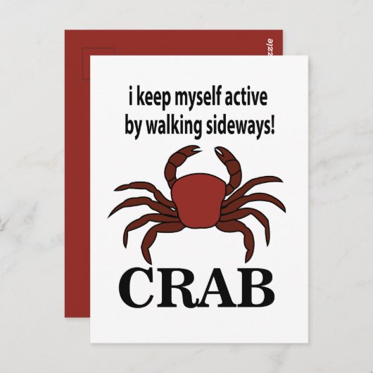Krab Ik houd mezelf actief door zijwaartse krab te Briefkaart (Voorkant / Achterkant)