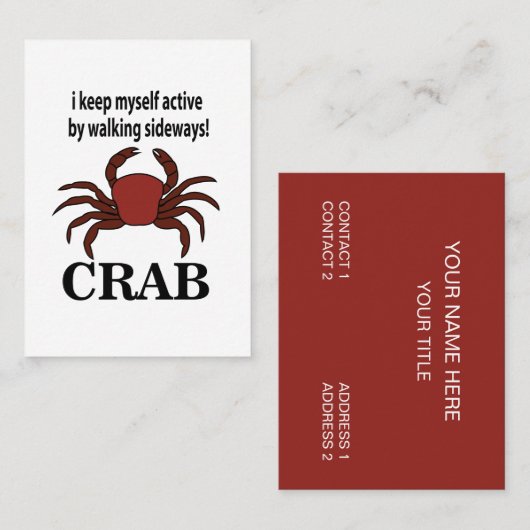Krab Ik houd mezelf actief door zijwaartse krab te Visitekaartje (Voorkant / Achterkant)