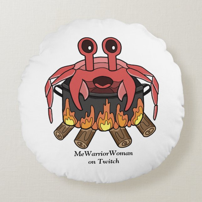 Krab in Pot, MeWarriorVrouw op Twitch Rond Kussen (Voorkant)