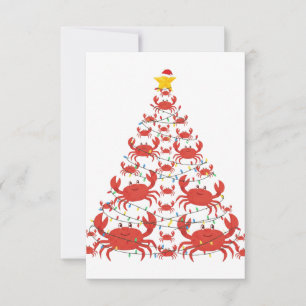 Krab Kerstboom Santa Hoed Kerstlichtjes Bedankkaart