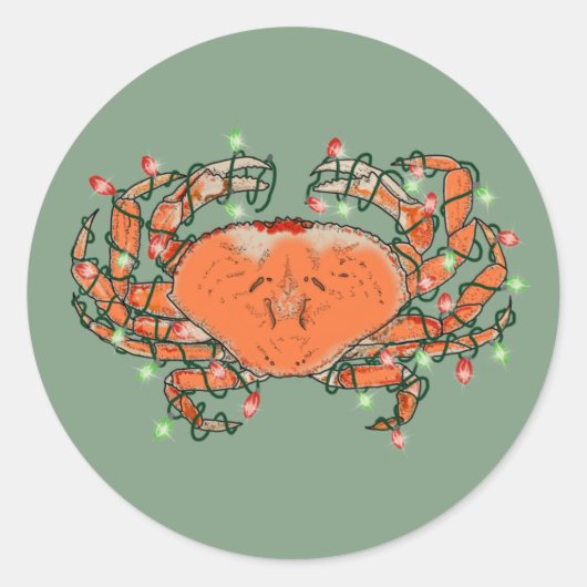 Krab Kerstverlichting Schaaldier Ronde Sticker (Voorkant)