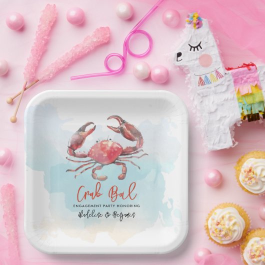 Krab Kook Engagement Zeebanket Feest Waterverf Papieren Bordje (Feest)