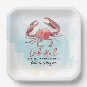 Krab Kook Engagement Zeebanket Feest Waterverf Papieren Bordje