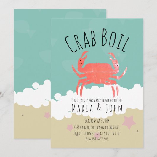 Krab Kookfeest Baby Borrel Strand Uitnodiging (Voorkant / Achterkant)