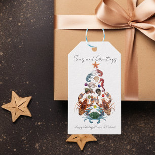 Krab Kreeft Kerstboom Schaaldier Zee Feestdag Cadeaulabel
