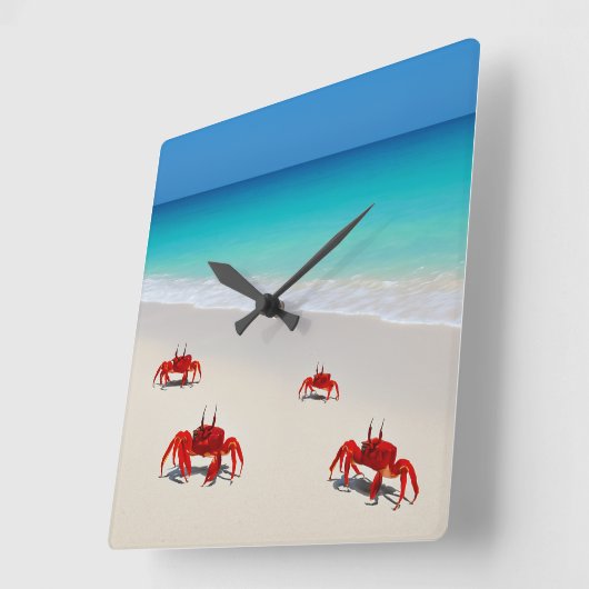 Krab Life Wall Clock – Square Beach Design 4 Krabb Vierkante Klok (Hoek)