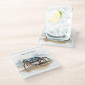 krab lopen op het strand, aanpasbaar glazen onderzetter (Schuin)