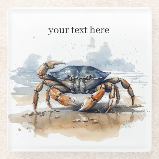 krab lopen op het strand, aanpasbaar glazen onderzetter (Voorkant)