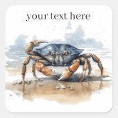 krab lopen op het strand, aanpasbaar vierkante sticker (Voorkant)