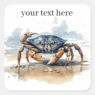 krab lopen op het strand, aanpasbaar vierkante sticker