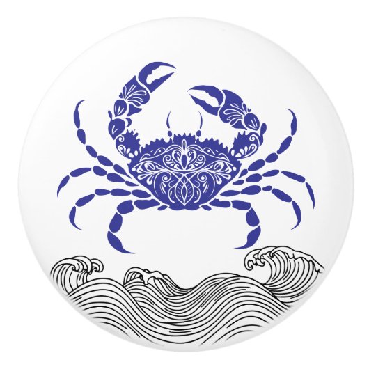 Krab Mandala Blue Keramische Knop (Voorkant)
