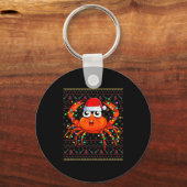 Krab met Kerstlichtjes Kerstman Hoed Krab Kerstmis Sleutelhanger (Voorkant)