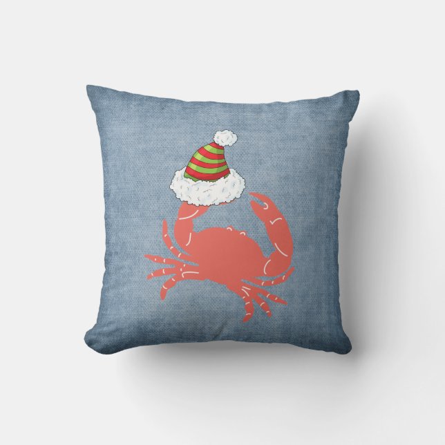 Krab met Kerstmis Santa Hat Kussen (Voorkant)