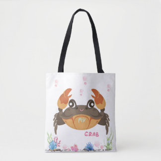 Krab met subtiele bubbels en onderwater bloemen tote bag