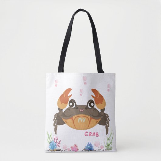 Krab met subtiele bubbels en onderwater bloemen tote bag (Voorkant)