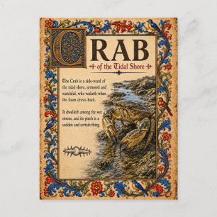 Krab, Middeleeuwse Bestiarium Kunst Briefkaart