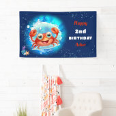 Krab Navy Blue Boy Pool Party Zomer 2e Verjaardag Spandoek (Insitu)