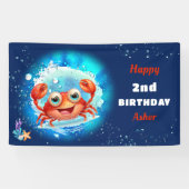 Krab Navy Blue Boy Pool Party Zomer 2e Verjaardag Spandoek (Horizontaal)