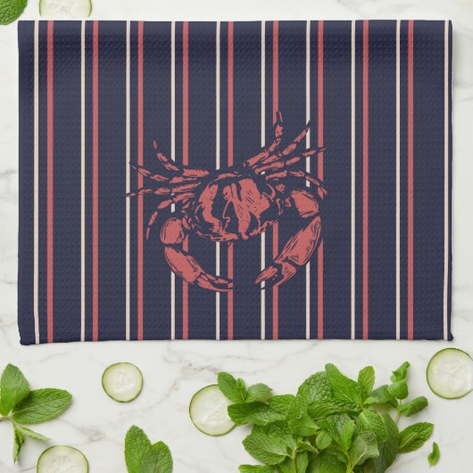 Krab Navyblauw En Rood Gestreept Visser Theedoek (Gevouwen)