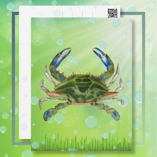 Krab op briefkaart drijft in de oceaan