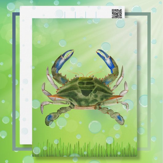 Krab op briefkaart drijft in de oceaan