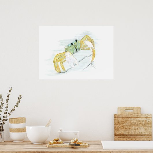 Krab op de strand poster (Keuken)